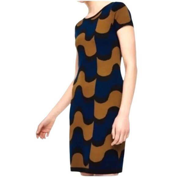 Boden Dress Women 10 Blue Tan Knit Groovy Mod Tunic Abigail Sweater‎ Dress - Picture 1 of 8